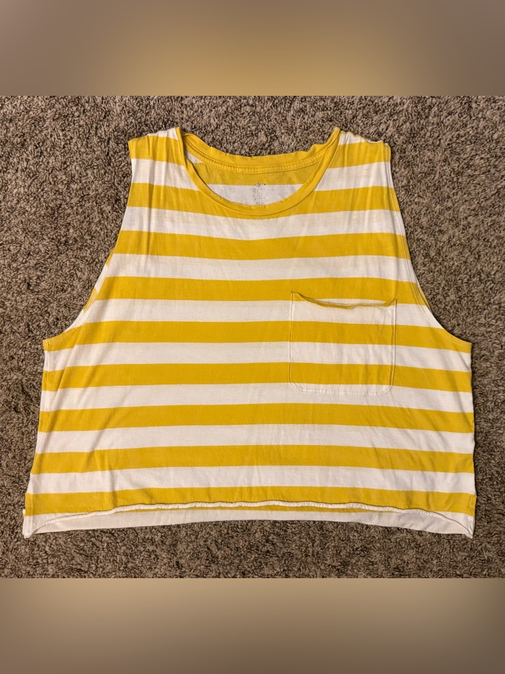 aerie REAL SOFT Yellow and White Striped Sleeveless Crop Tank